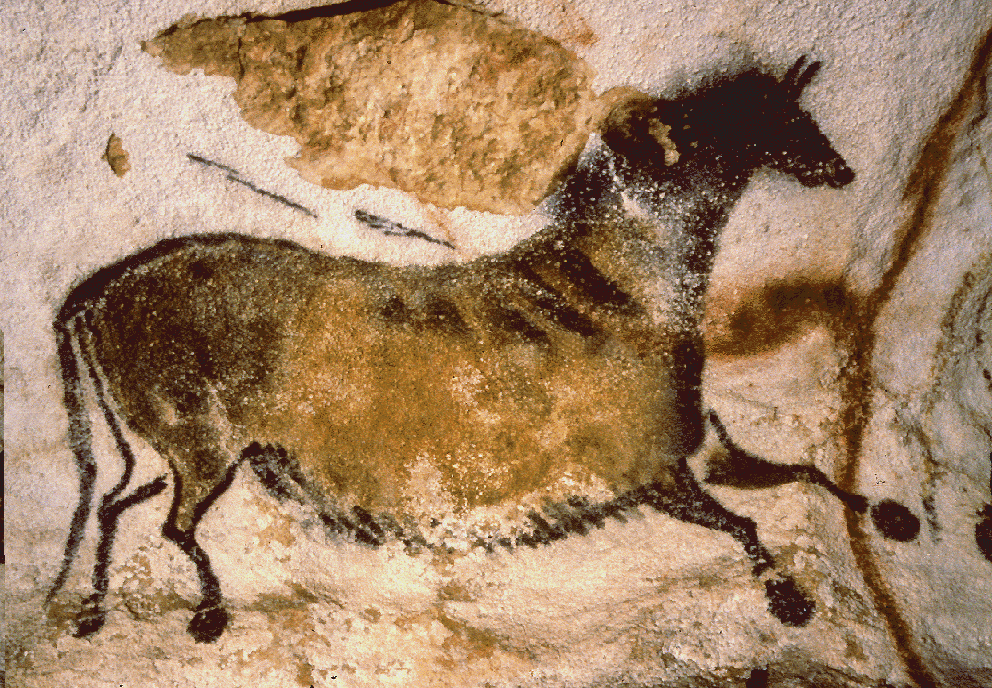 Rotsschildering van een paard. Oude steentijd of paleolithicum, 17.000 jaar oud.