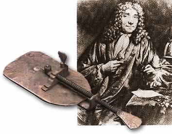Antonie Philips van Leeuwenhoek and his microscope.