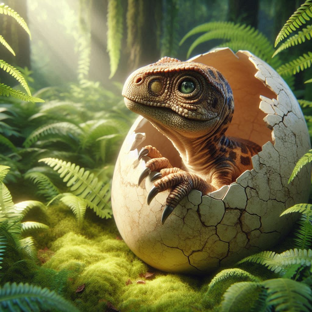 Dinosauriër kruipt uit het ei