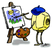 Animated Computer painting at an easel.